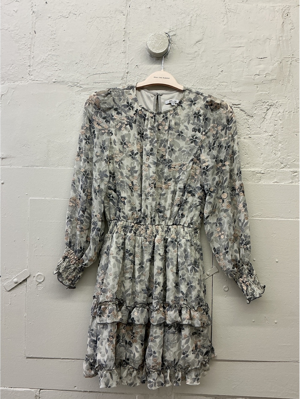 BTFL-life Floral Ruffle long sleeve Boho Dress with Metallic Accents